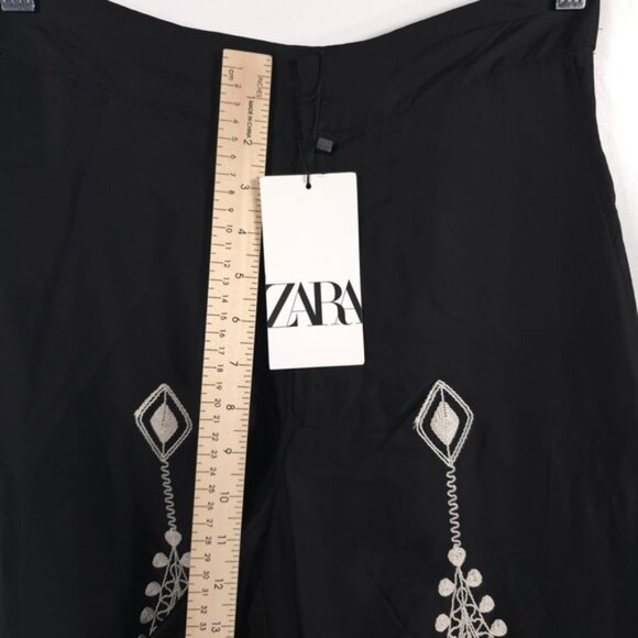 NWT Zara Embroidered High Waisted Silky Satin Wide Leg Pants 6895/272/800/ XS - Picture 11 of 16